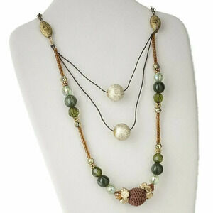 Hand Crafted Triple Strand Mixed Media Textured Baubles Necklace